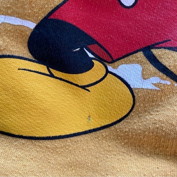 Disney Mickey Mouse Mustard Yellow Graphic Vintage Pullover Crewneck Sweatshirt - Picture 7 of 7